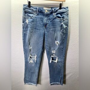 Maurices Distressed Cropped Jeans Womens 30 Waist Blue Denim Stretch Cute 2175
